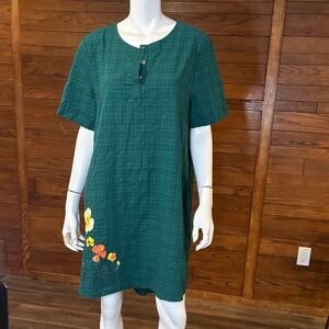 Zanzea Teal Short Sleeve Shift Dress with Floral Embroidery